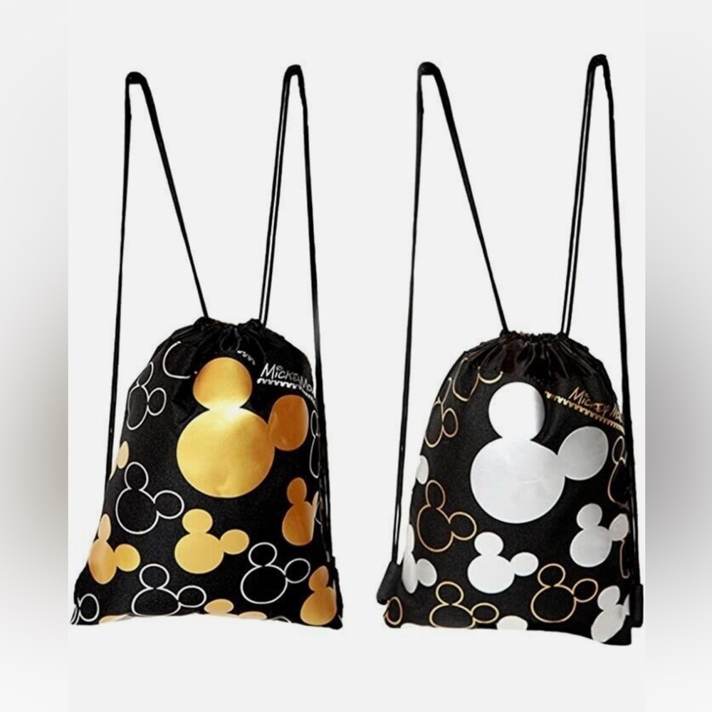 Disney Mickey Mouse  Gold/Black/silver Drawstring
Backpack &Lanyard with CoinPou